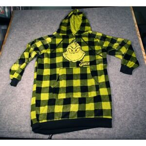 The Grinch Dr. Suess Women's Graphic Nightshirt with Hood Plaid Green Size L